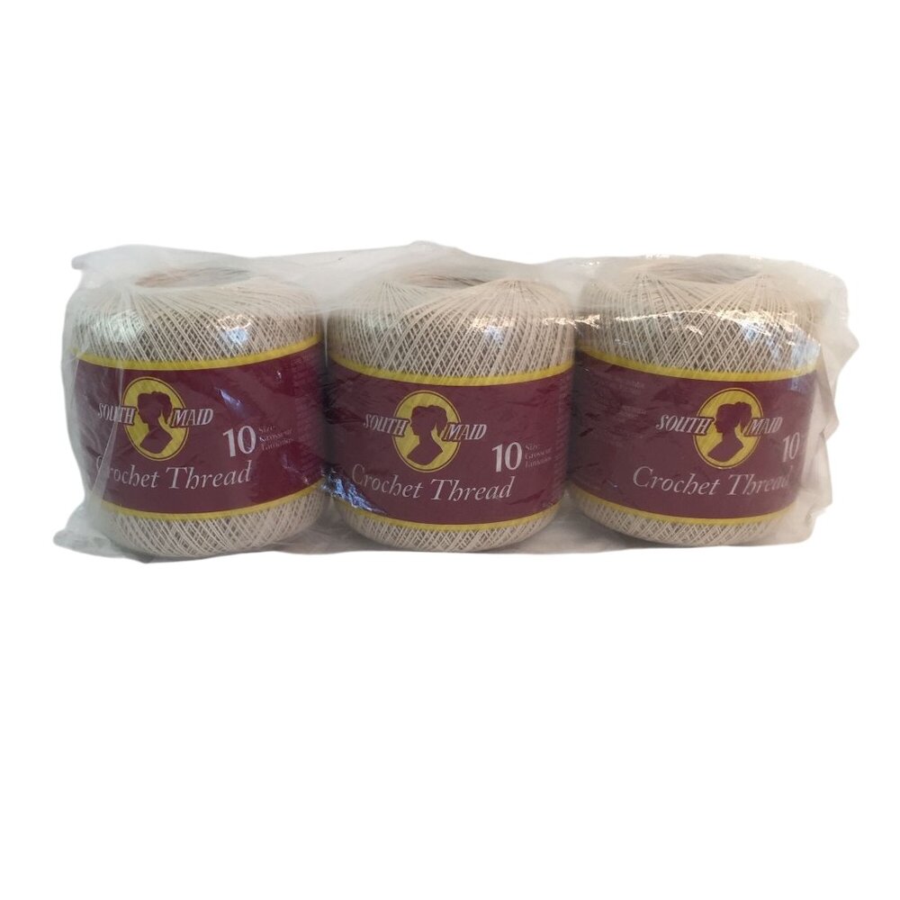 South Maid 100% Mercerized Cotton Crochet Thread Size 10 Ecru 350 Yards Lot of 3